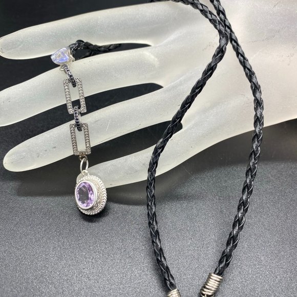 Necklace - Diamond and black Spinel Pendant Amethyst Green/Gold Labradorite